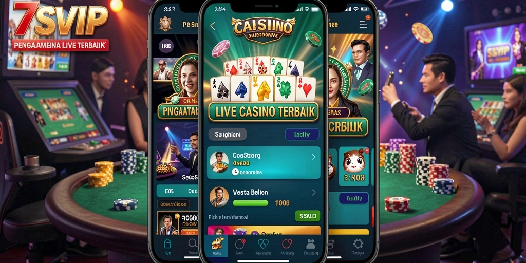 Screenshot 7SVIP menampilkan dealer yang ramah dan permainan kasino langsung.