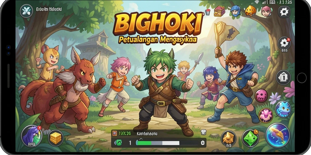 Tampilan gameplay BIGHOKI dengan karakter Anime yang menarik.