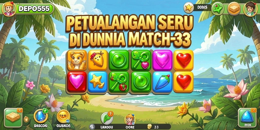 Tampilan gameplay DEPO555 dengan tantangan Match-3 yang menarik.
