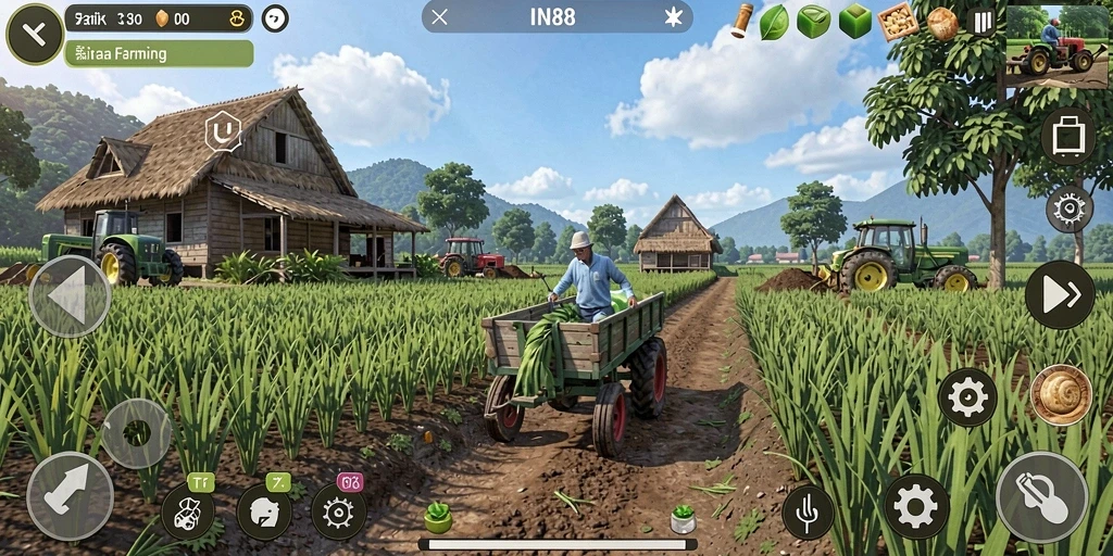 Tangkapan layar gameplay IN88 menampilkan aktivitas berkebun yang seru.