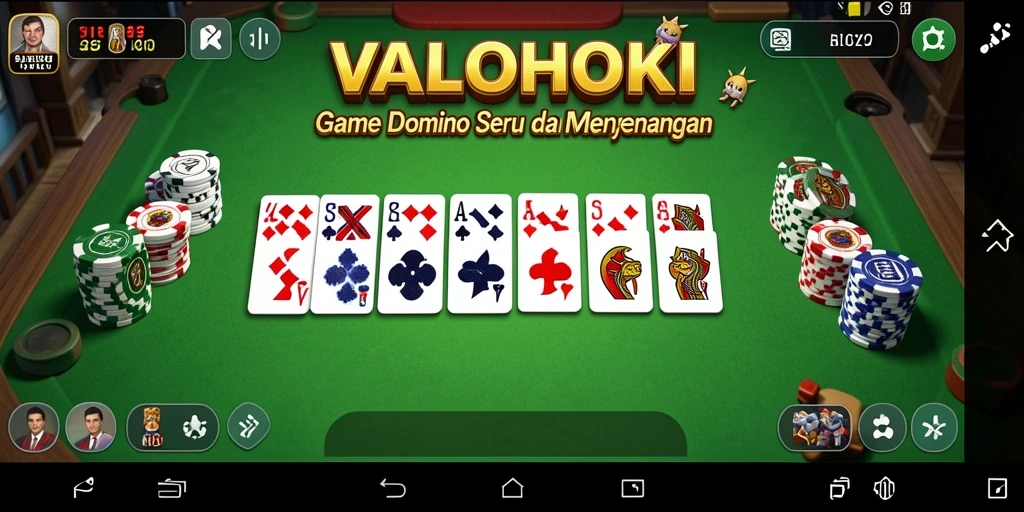 Tangkapan layar utama VALOHOKI yang memperlihatkan aksi seru permainan Domino.